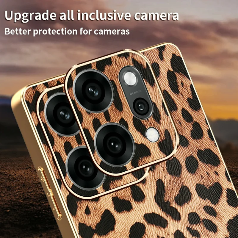 Für Oppo Reno14 Pro 5G (Global) Hülle Leopardenmuster PU-Leder beschichteter TPU + PC Galvanisierung Handyhülle