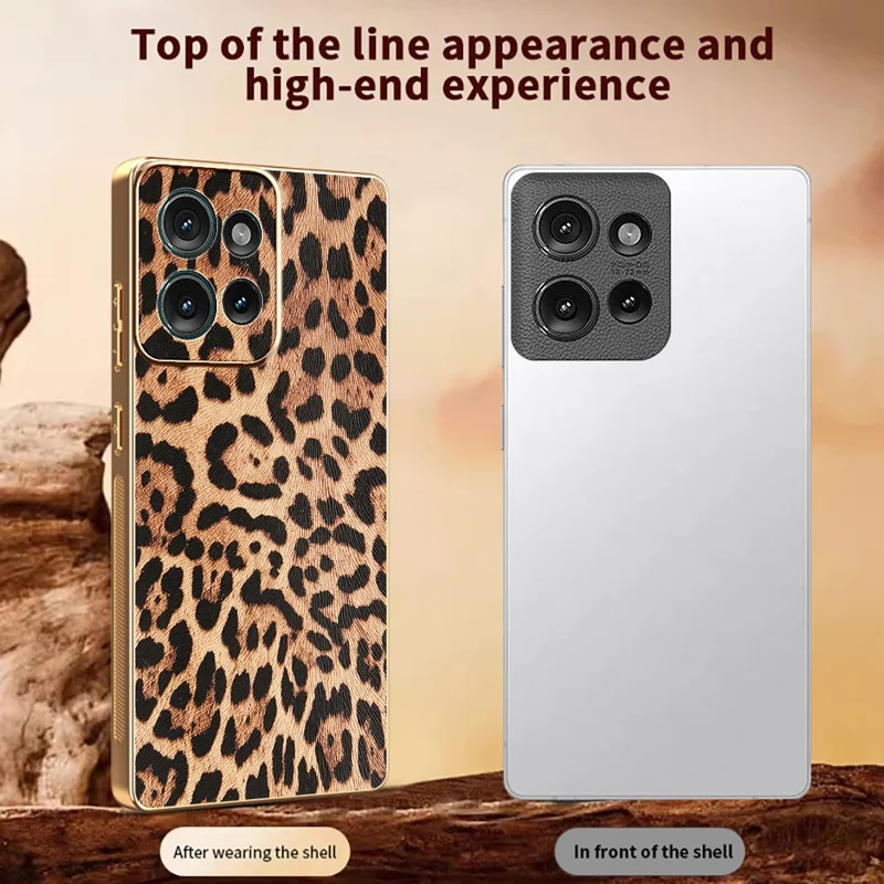 Cover per Motorola Edge 50 5G con Stampa Leopardata, Custodia in Pelle PU Rivestita con TPU + PC Elettroplaccato