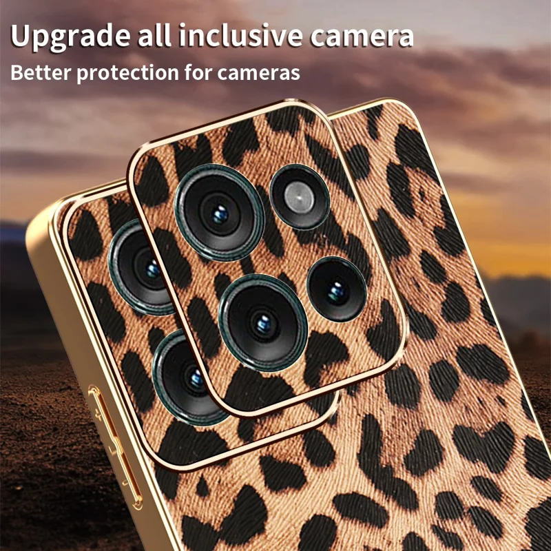 Cover per Motorola Edge 50 5G con Stampa Leopardata, Custodia in Pelle PU Rivestita con TPU + PC Elettroplaccato