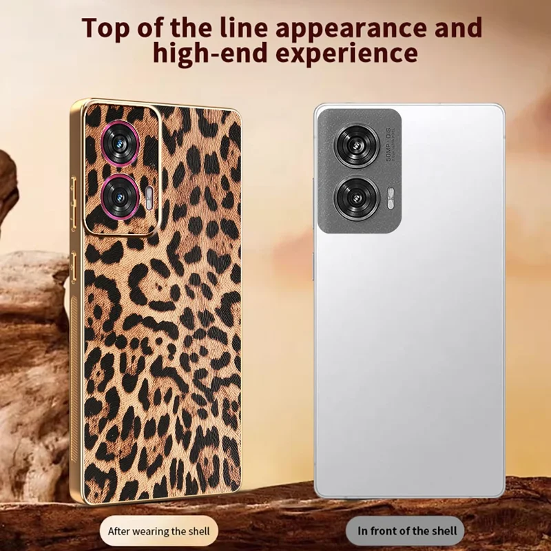 Per Motorola Edge 50 Fusion 5G Custodia Stampa Leopardata Rivestimento in Pelle PU + Custodia per Telefono in PC Elettrolitico