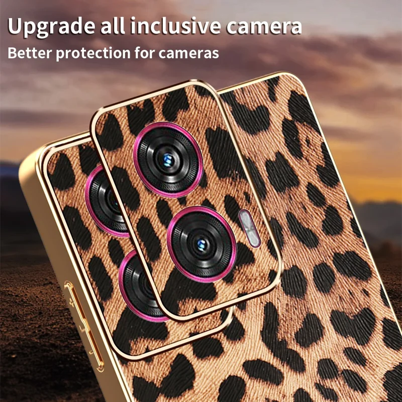 Per Motorola Edge 50 Fusion 5G Custodia Stampa Leopardata Rivestimento in Pelle PU + Custodia per Telefono in PC Elettrolitico