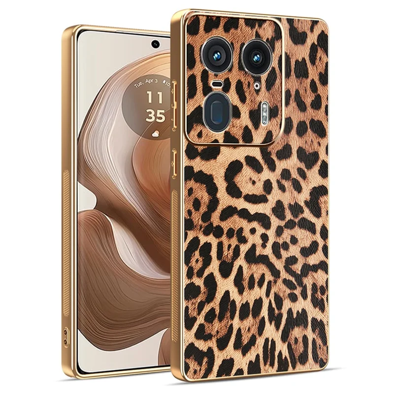 Für Motorola Edge 50 Ultra 5G / Moto X50 Ultra 5G Hülle Leopardenmuster PU-Leder beschichtet TPU + PC Galvanisierung Handyhülle