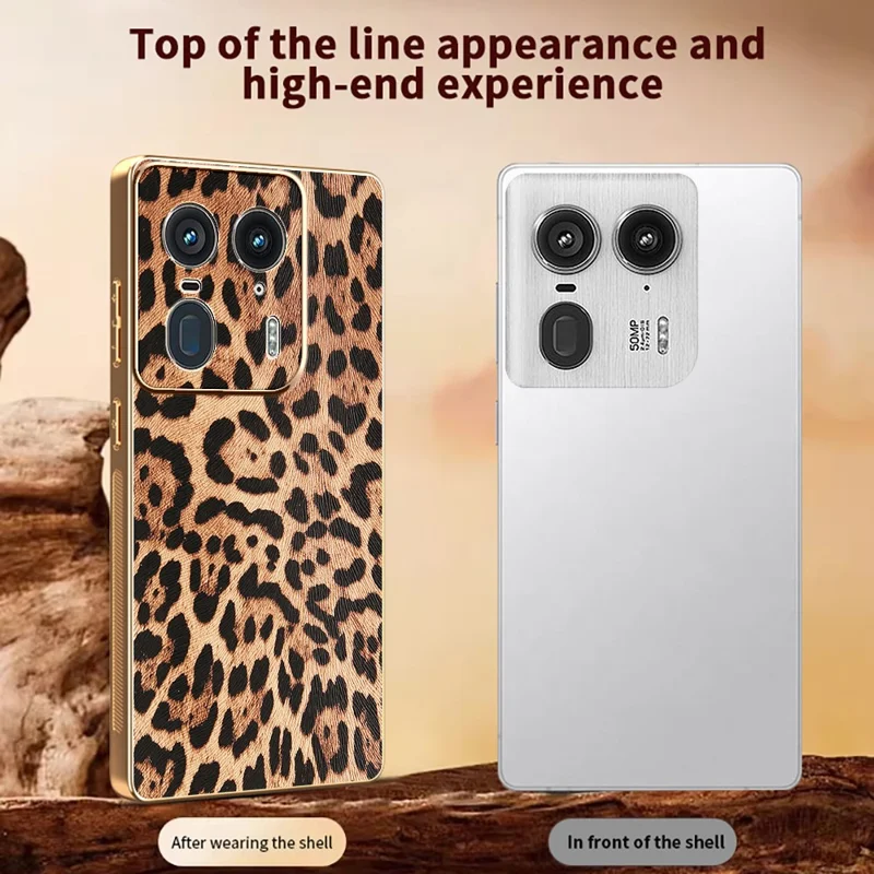 Für Motorola Edge 50 Ultra 5G / Moto X50 Ultra 5G Hülle Leopardenmuster PU-Leder beschichtet TPU + PC Galvanisierung Handyhülle