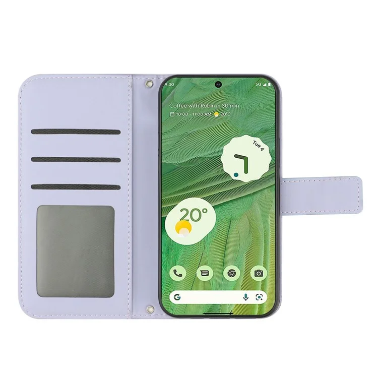 Estuche Telefónico Amigable Para la Piel HT04 Para Google Pixel 7 5G, Soporte de Billetera Imprimida Gunfower Shock Phelip Cover Con Correa Para el Hombro - Púrpura Ligera