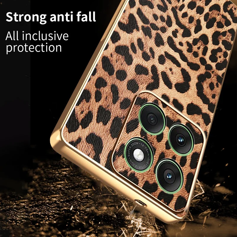 Étui de téléphone pour Motorola Edge 60 Fusion 5G / 60 5G / 60s 5G Motif Léopard en Cuir PU Revêtu TPU + PC Coque Électrolytique