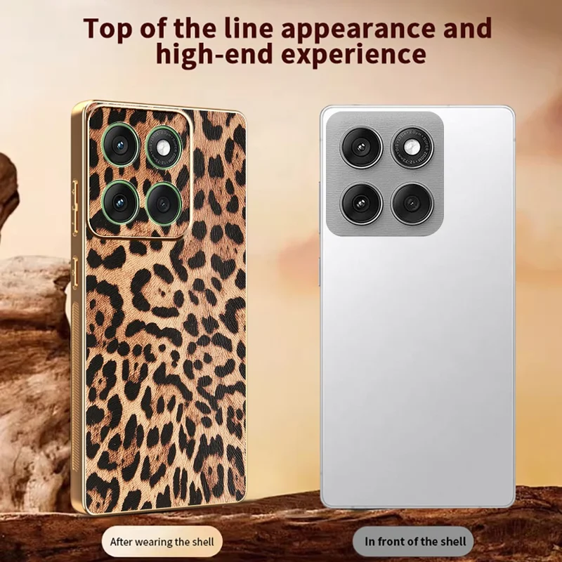 Étui de téléphone pour Motorola Edge 60 Fusion 5G / 60 5G / 60s 5G Motif Léopard en Cuir PU Revêtu TPU + PC Coque Électrolytique