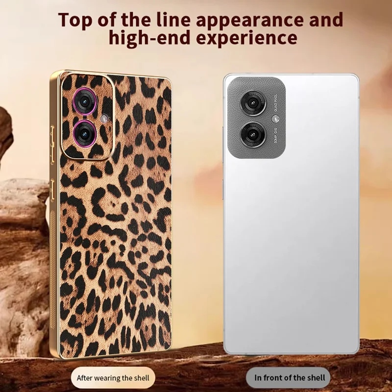 For Motorola Moto G55 5G Case Leopard Print PU Leather Coated PC + TPU Electroplating Phone Cover