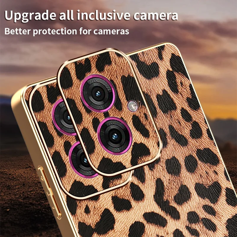 For Motorola Moto G55 5G Case Leopard Print PU Leather Coated PC + TPU Electroplating Phone Cover