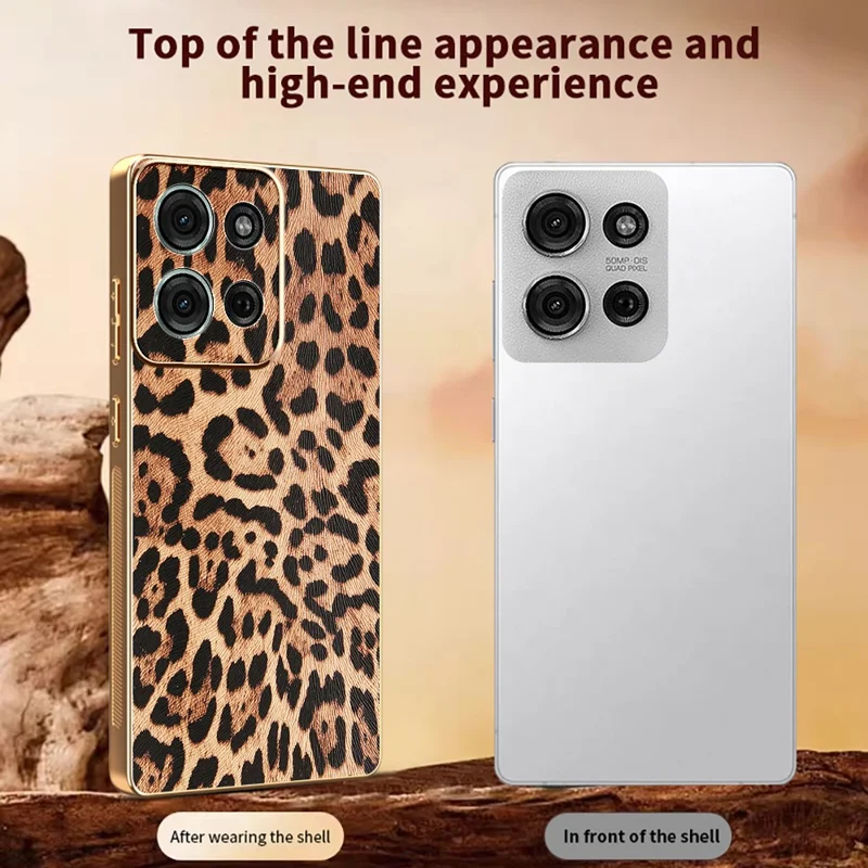For Motorola Moto G75 5G Case Leopard Print PU Leather Coated PC + TPU Electroplating Phone Cover