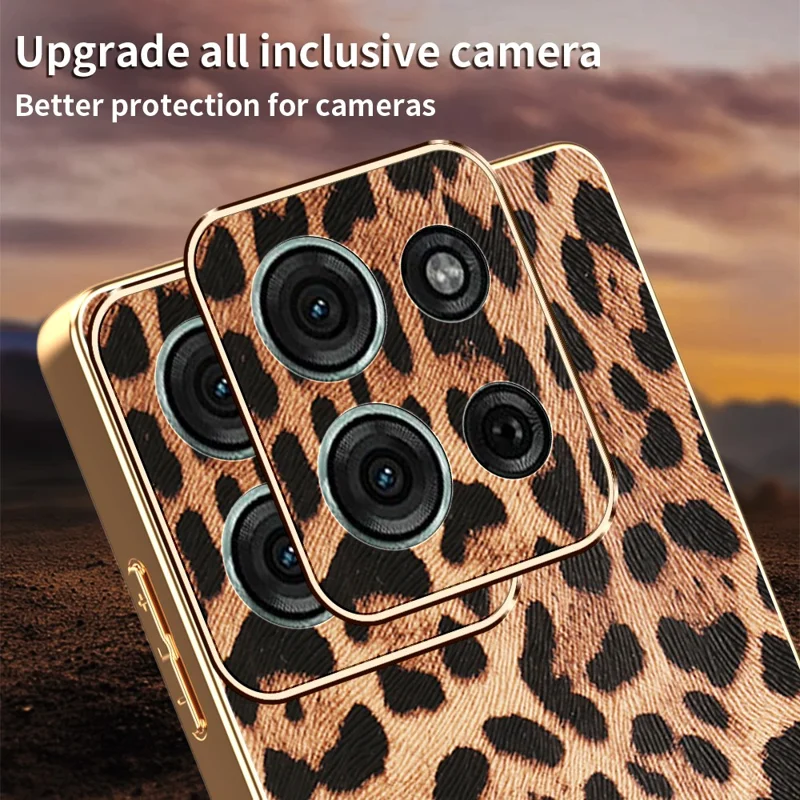 For Motorola Moto G75 5G Case Leopard Print PU Leather Coated PC + TPU Electroplating Phone Cover