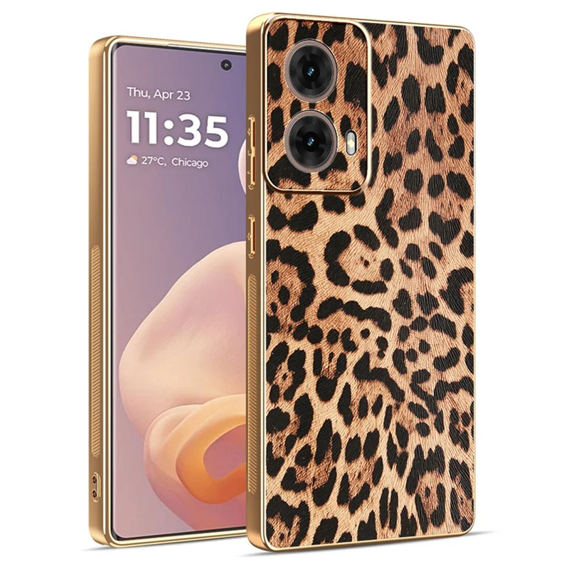 Cover per Motorola Moto G85 5G / S50 Neo 5G con Stampa Leopardata in Pelle PU Rivestita TPU + PC con Finitura Elettroplatica