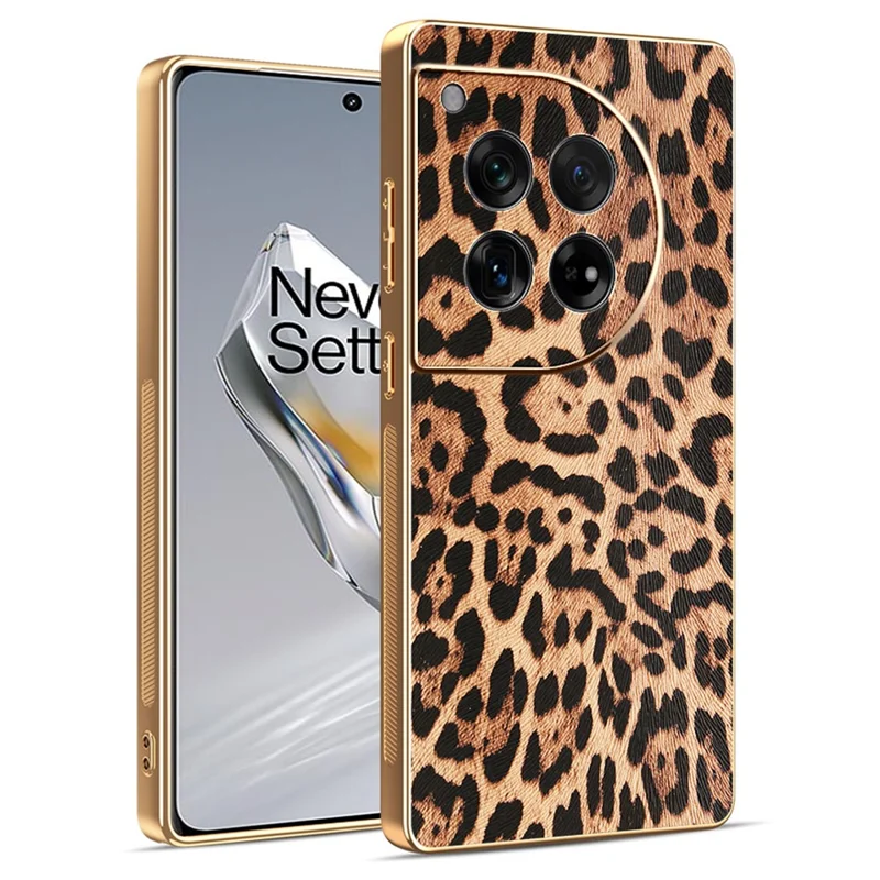 Étui OnePlus 12 5G Motif Léopard Cuir PU Revêtu TPU + PC Coque de Téléphone Électrolytique