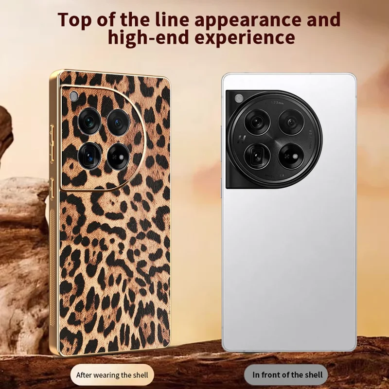 Étui OnePlus 12 5G Motif Léopard Cuir PU Revêtu TPU + PC Coque de Téléphone Électrolytique