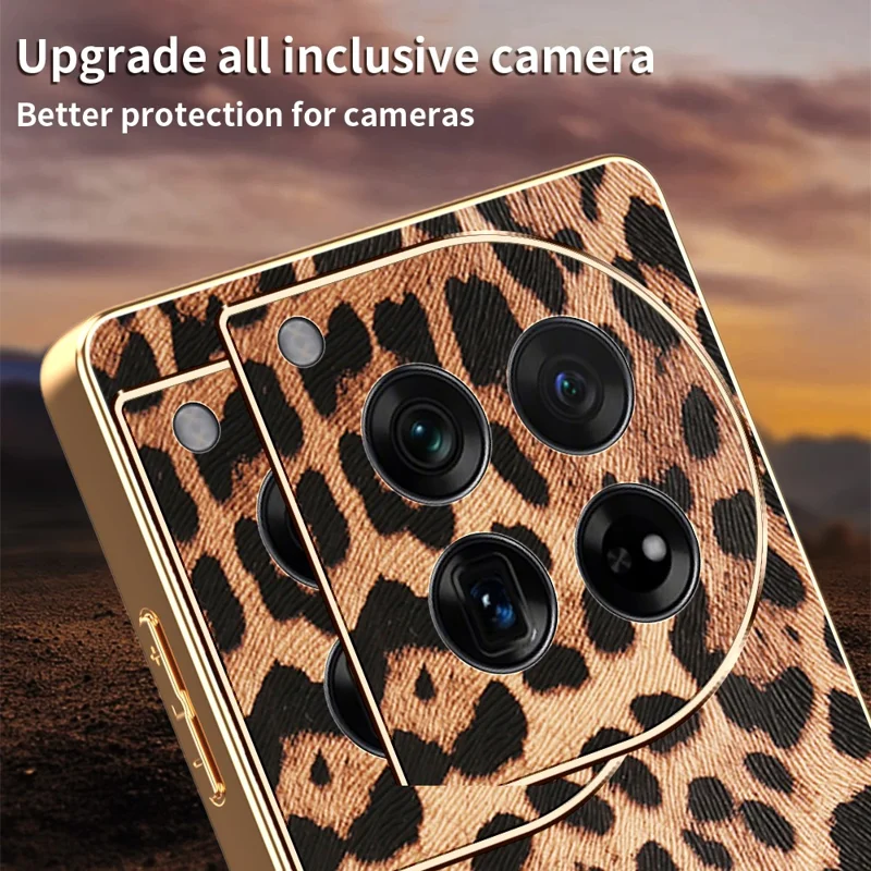 Étui OnePlus 12 5G Motif Léopard Cuir PU Revêtu TPU + PC Coque de Téléphone Électrolytique