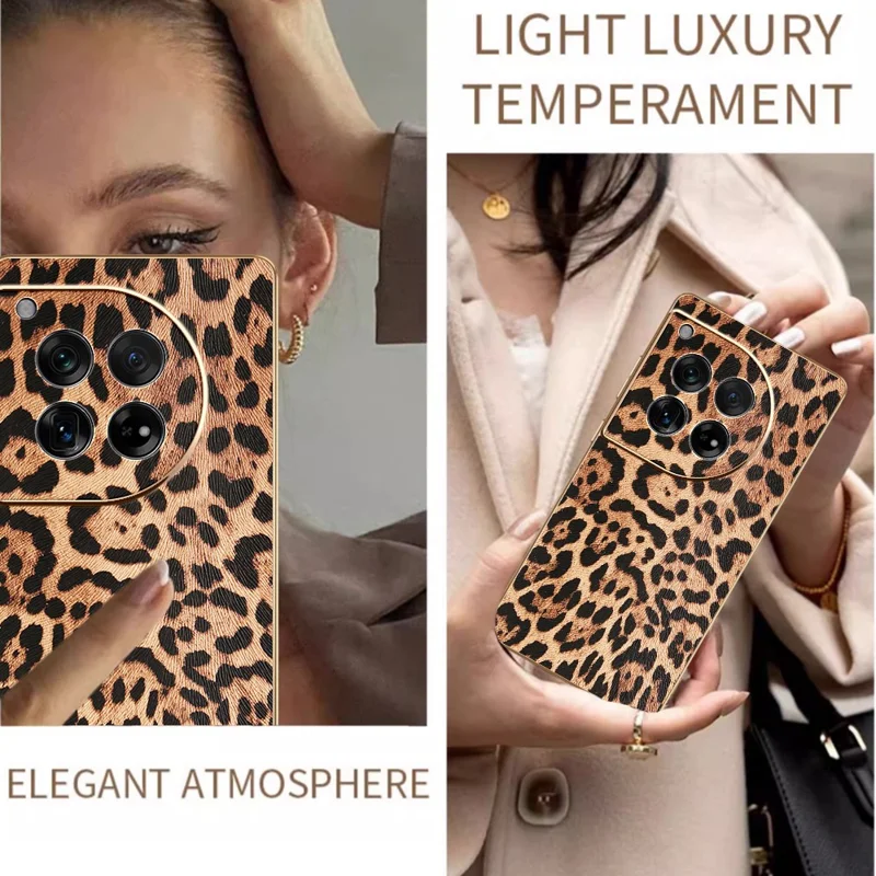 Étui OnePlus 12 5G Motif Léopard Cuir PU Revêtu TPU + PC Coque de Téléphone Électrolytique