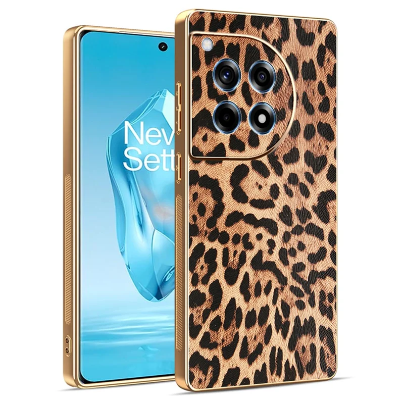 Capa para OnePlus 12R 5G Estampa de Leopardo Revestida em Couro PU + TPU + Capa de Telefone Eletrolítica de PC
