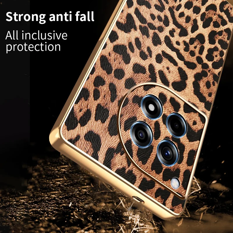 Capa para OnePlus 12R 5G Estampa de Leopardo Revestida em Couro PU + TPU + Capa de Telefone Eletrolítica de PC