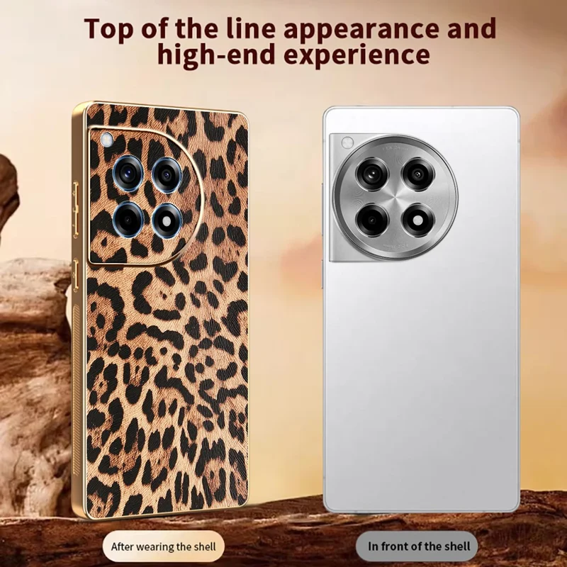 Capa para OnePlus 12R 5G Estampa de Leopardo Revestida em Couro PU + TPU + Capa de Telefone Eletrolítica de PC