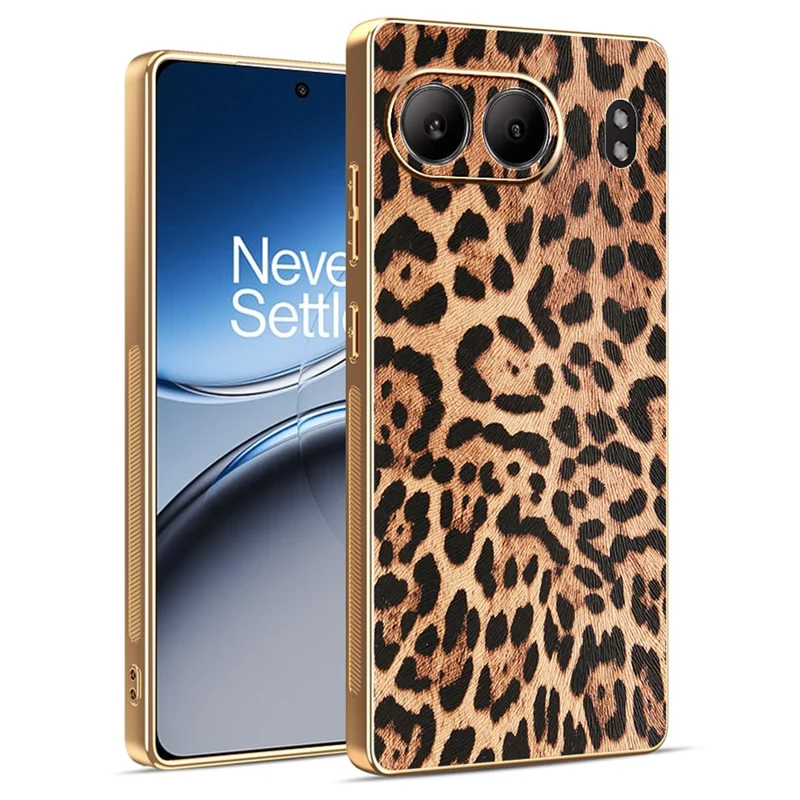 For OnePlus Nord 4 Case Leopard Print PU Leather Coated PC + TPU Electroplating Phone Cover