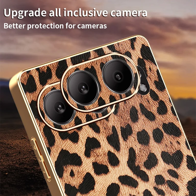 For OnePlus Nord 4 Case Leopard Print PU Leather Coated PC + TPU Electroplating Phone Cover