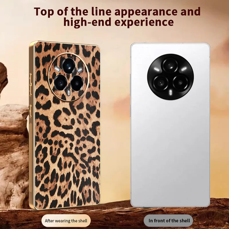 Funda para Realme 14 Pro+ 5G con Estampado de Leopardo, Cuero PU Recubierto, TPU + PC con Acabado Electrolítico
