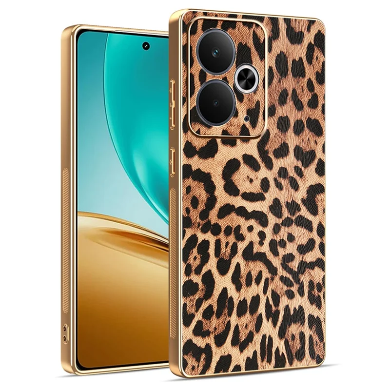 Étui Leopard pour Realme 14 5G / 14T 5G en Cuir PU Revêtu TPU + PC avec Placage Électrolytique