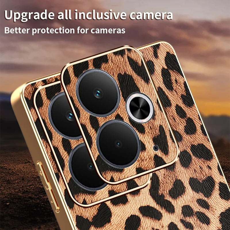 Étui Leopard pour Realme 14 5G / 14T 5G en Cuir PU Revêtu TPU + PC avec Placage Électrolytique