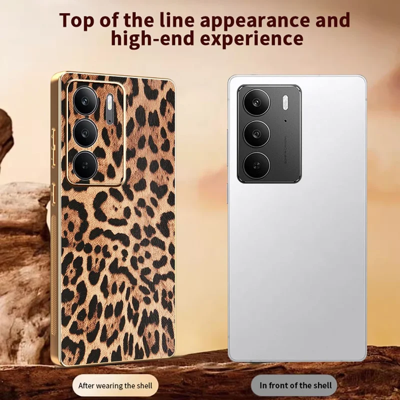 Étui pour Realme C75 4G / 5G Motif Léopard en Cuir PU Revêtu de TPU + PC avec Finition Électrolytique pour Téléphone