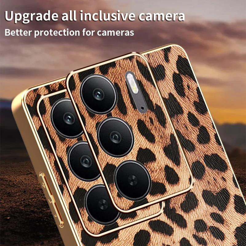 Étui pour Realme C75 4G / 5G Motif Léopard en Cuir PU Revêtu de TPU + PC avec Finition Électrolytique pour Téléphone