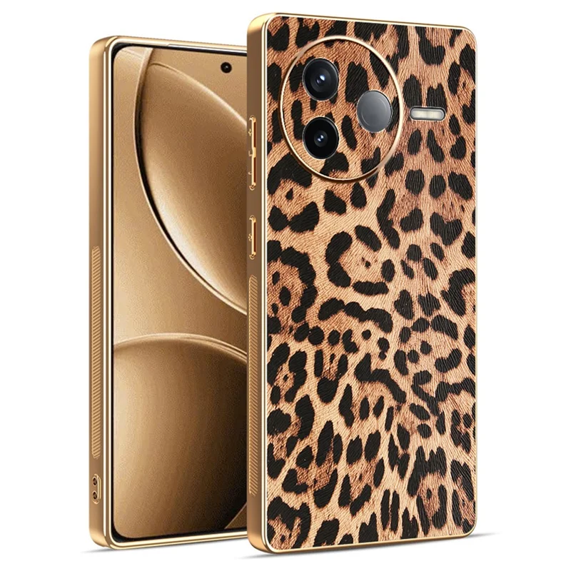 For Xiaomi Redmi K80 5G / Poco F7 Pro 5G Case Leopard Print PU Leather Coated PC + TPU Electroplating Phone Cover