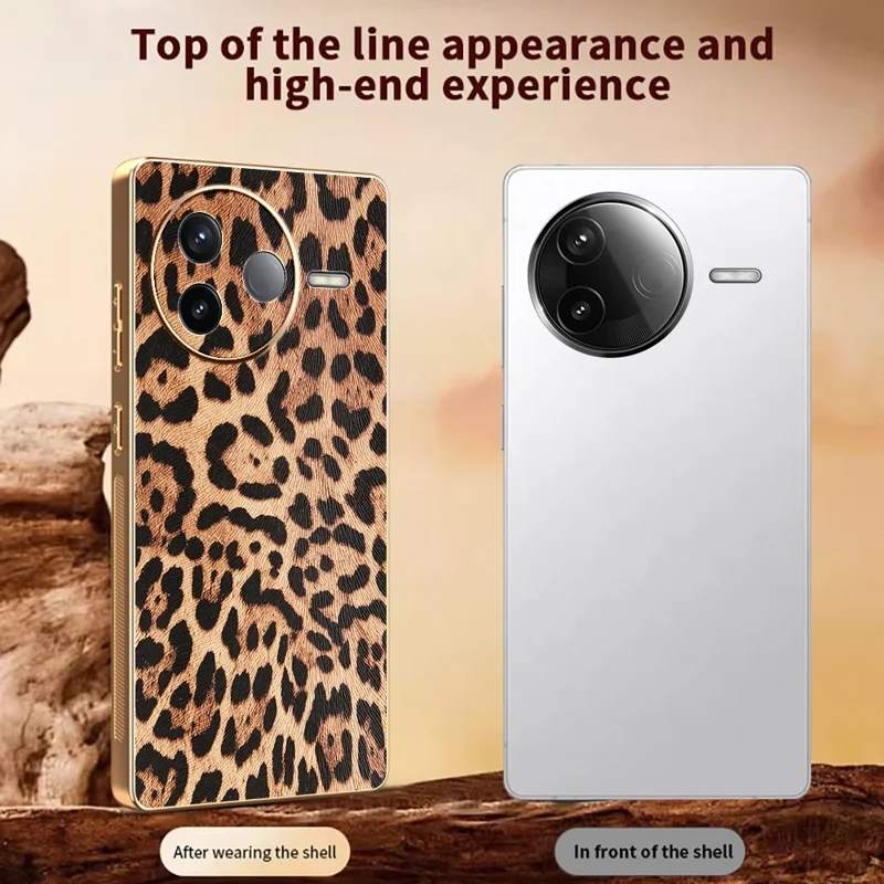 For Xiaomi Redmi K80 5G / Poco F7 Pro 5G Case Leopard Print PU Leather Coated PC + TPU Electroplating Phone Cover