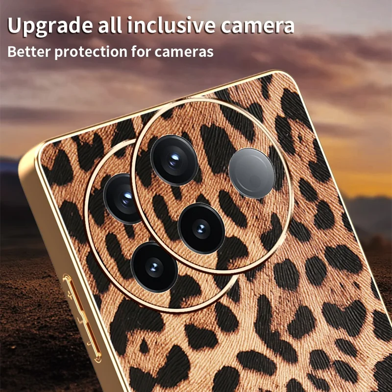 For Xiaomi Redmi K80 5G / Poco F7 Pro 5G Case Leopard Print PU Leather Coated PC + TPU Electroplating Phone Cover