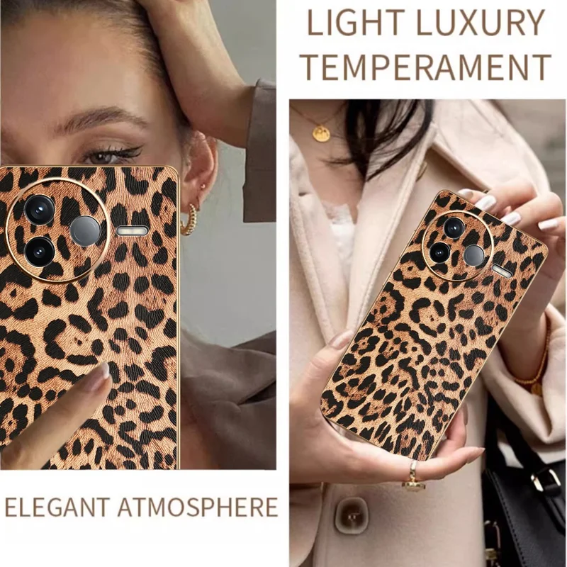 For Xiaomi Redmi K80 5G / Poco F7 Pro 5G Case Leopard Print PU Leather Coated PC + TPU Electroplating Phone Cover