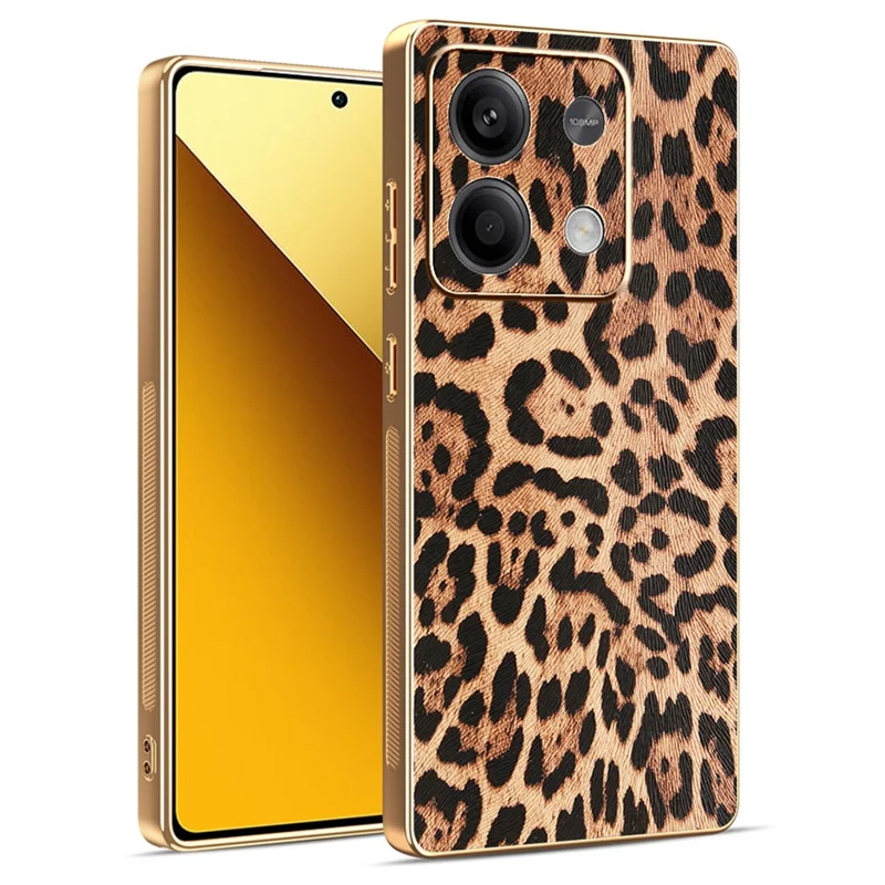 Für Xiaomi Redmi Note 13 5G Hülle Leopardenmuster PU-Leder beschichtetes PC + TPU Elektrolytisch beschichtete Handyhülle