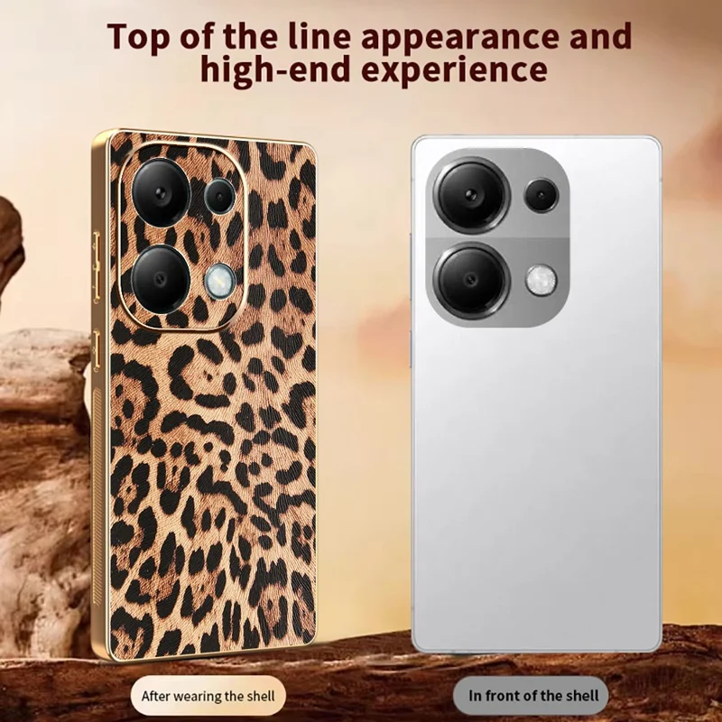 Cover per Xiaomi Redmi Note 13 Pro 4G / Note 14S 4G / Poco M6 Pro 4G con Stampa Leopardata - Custodia in Pelle PU Rivestita con PC + TPU e Finitura Elettroplaccata