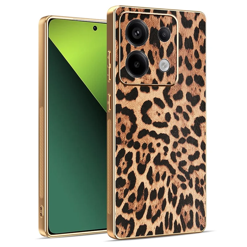 Cover per Xiaomi Redmi Note 13 Pro 5G / Poco X6 5G / X6 Neo 5G con Stampa Leopardata, Custodia in Pelle PU Rivestita con PC + TPU con Finitura Elettroplaccata