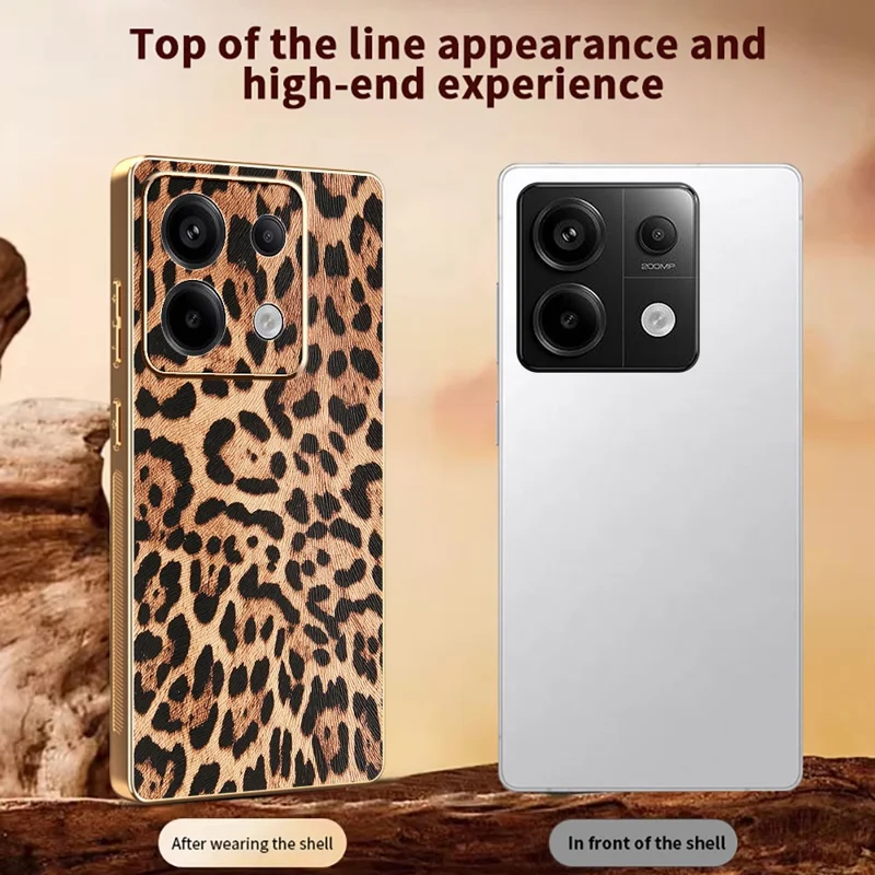 Cover per Xiaomi Redmi Note 13 Pro 5G / Poco X6 5G / X6 Neo 5G con Stampa Leopardata, Custodia in Pelle PU Rivestita con PC + TPU con Finitura Elettroplaccata