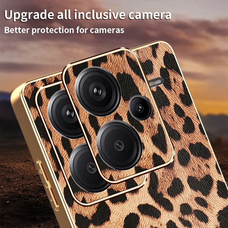 Funda para Xiaomi Redmi Note 13 Pro+ 5G con Estampado de Leopardo, Cuero PU Revestido, PC + TPU Electrolaminado