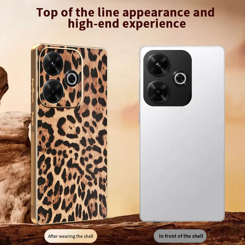 Hülle für Xiaomi Redmi 13 4G / 5G / Note 13R 5G / Poco M6 4G / M6 Plus 5G Leopardenmuster PU-Leder beschichtet PC + TPU Galvanisierung Abdeckung