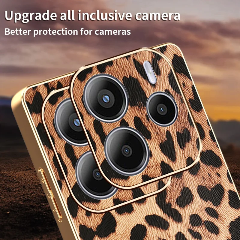 Cover per Xiaomi Redmi Note 14 4G (163,25 mm) con Stampa Leopardata - Custodia in Pelle PU Rivestita con PC + TPU Elettronicata