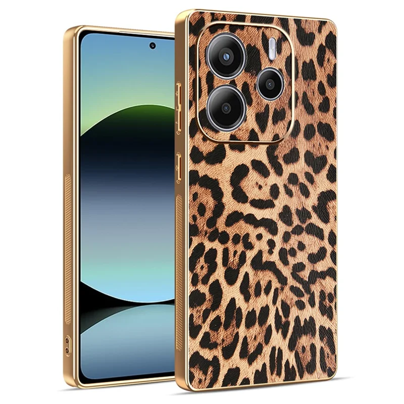 Cover per Xiaomi Redmi Note 14 4G (164,84 mm) con Stampa Leopardata, Custodia in Pelle PU Rivestita con PC + TPU Elettroformato