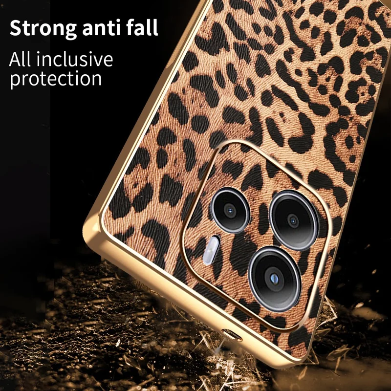 Cover per Xiaomi Redmi Note 14 4G (164,84 mm) con Stampa Leopardata, Custodia in Pelle PU Rivestita con PC + TPU Elettroformato