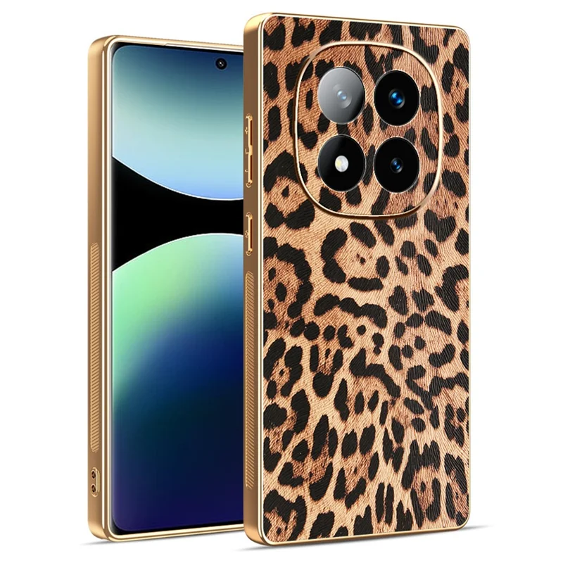 Cover per Xiaomi Redmi Note 14 Pro+ 5G con Stampa Leopardata, Rivestimento in Pelle PU + PC e TPU Elettroplaccato