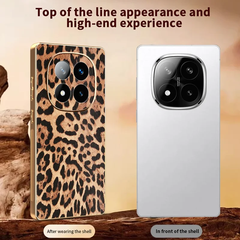 Cover per Xiaomi Redmi Note 14 Pro+ 5G con Stampa Leopardata, Rivestimento in Pelle PU + PC e TPU Elettroplaccato