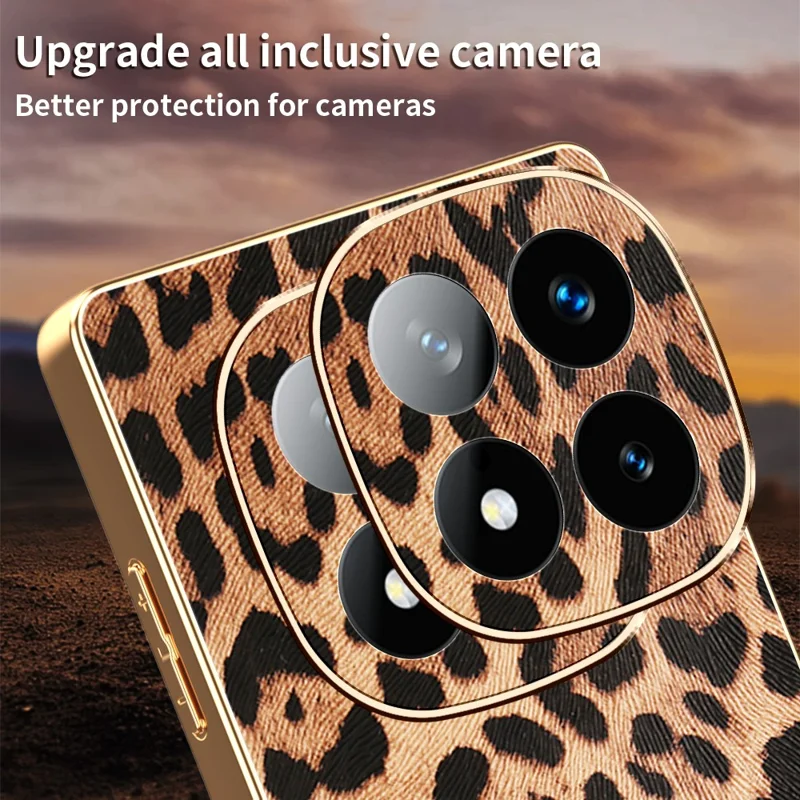Cover per Xiaomi Redmi Note 14 Pro+ 5G con Stampa Leopardata, Rivestimento in Pelle PU + PC e TPU Elettroplaccato