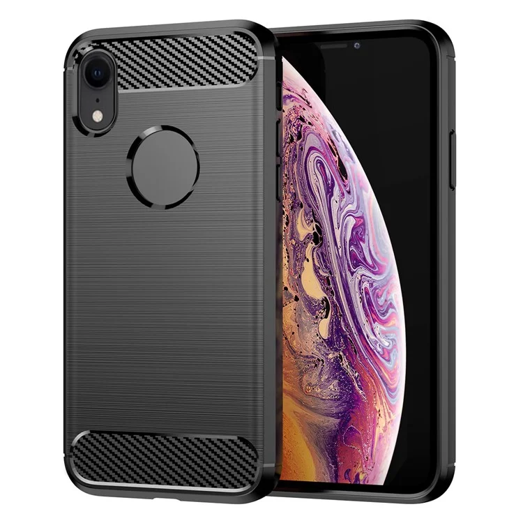 Per iPhone XR 6.1 pollici Protezione da caduta Flessibile Custodia posteriore in TPU Texture in fibra di carbonio spazzolata Custodia per cellulare - Nero