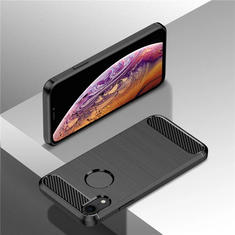 Per iPhone XR 6.1 pollici Protezione da caduta Flessibile Custodia posteriore in TPU Texture in fibra di carbonio spazzolata Custodia per cellulare - Nero