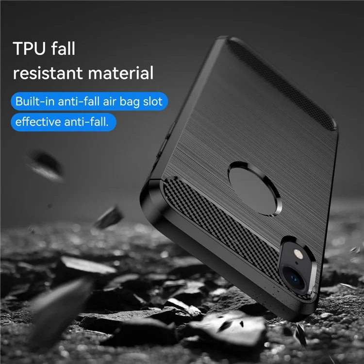 Per iPhone XR 6.1 pollici Protezione da caduta Flessibile Custodia posteriore in TPU Texture in fibra di carbonio spazzolata Custodia per cellulare - Nero