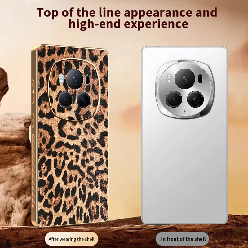For Honor Magic6 Pro 5G Case Leopard Print PU Leather Coated PC + TPU Electroplating Phone Cover