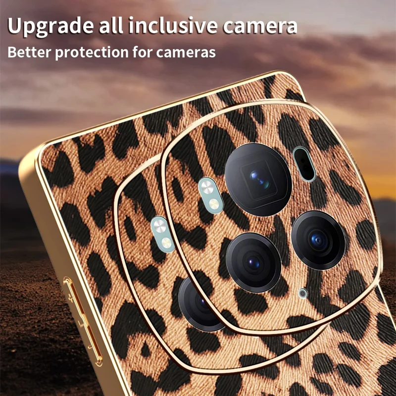 For Honor Magic6 Pro 5G Case Leopard Print PU Leather Coated PC + TPU Electroplating Phone Cover